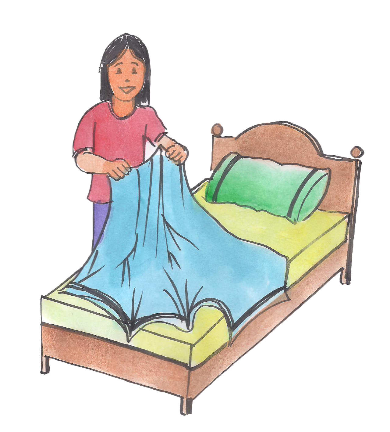 girl cleaning bed